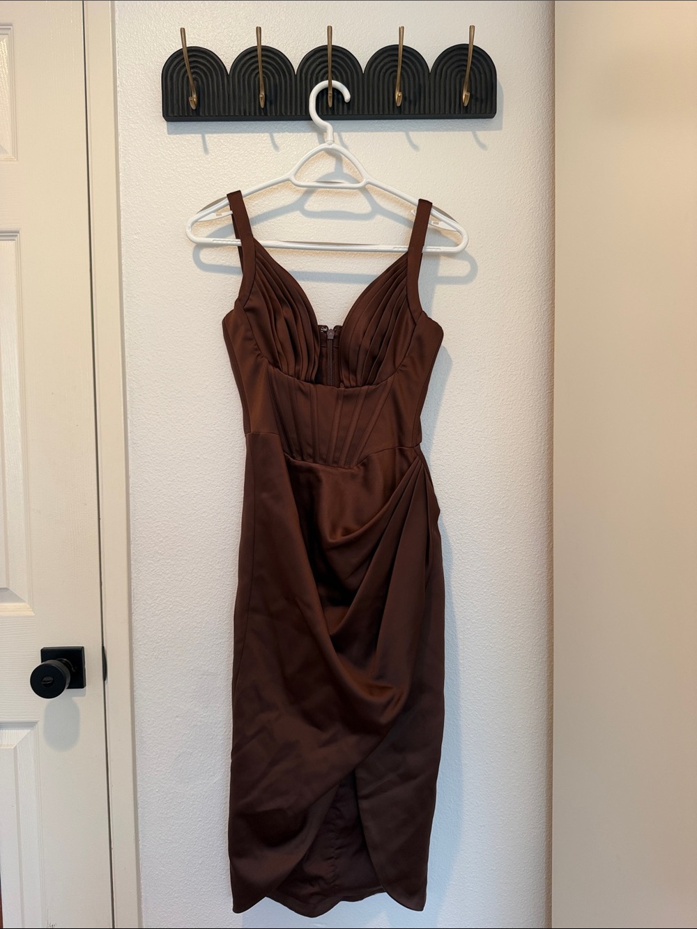House of CB Chocolate Brown Draped Midi Dress
